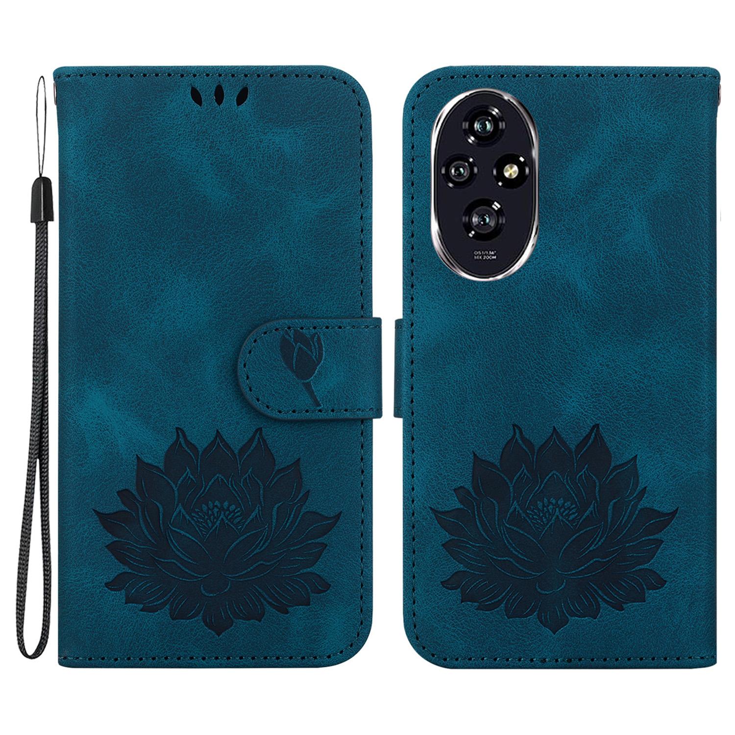 

For Honor 200 5G Wallet Case Lotus Imprint Leather Stand Phone Cover Blue