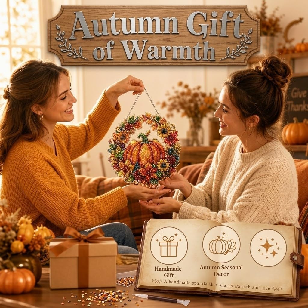 DIY Herbst Ernte Kürbis Sonnenblume Diamantmalerei Hängeschild Schmuck Set Acryl Fenster Wand Hängende Dekoration für Haus Garten Thanksgiving
