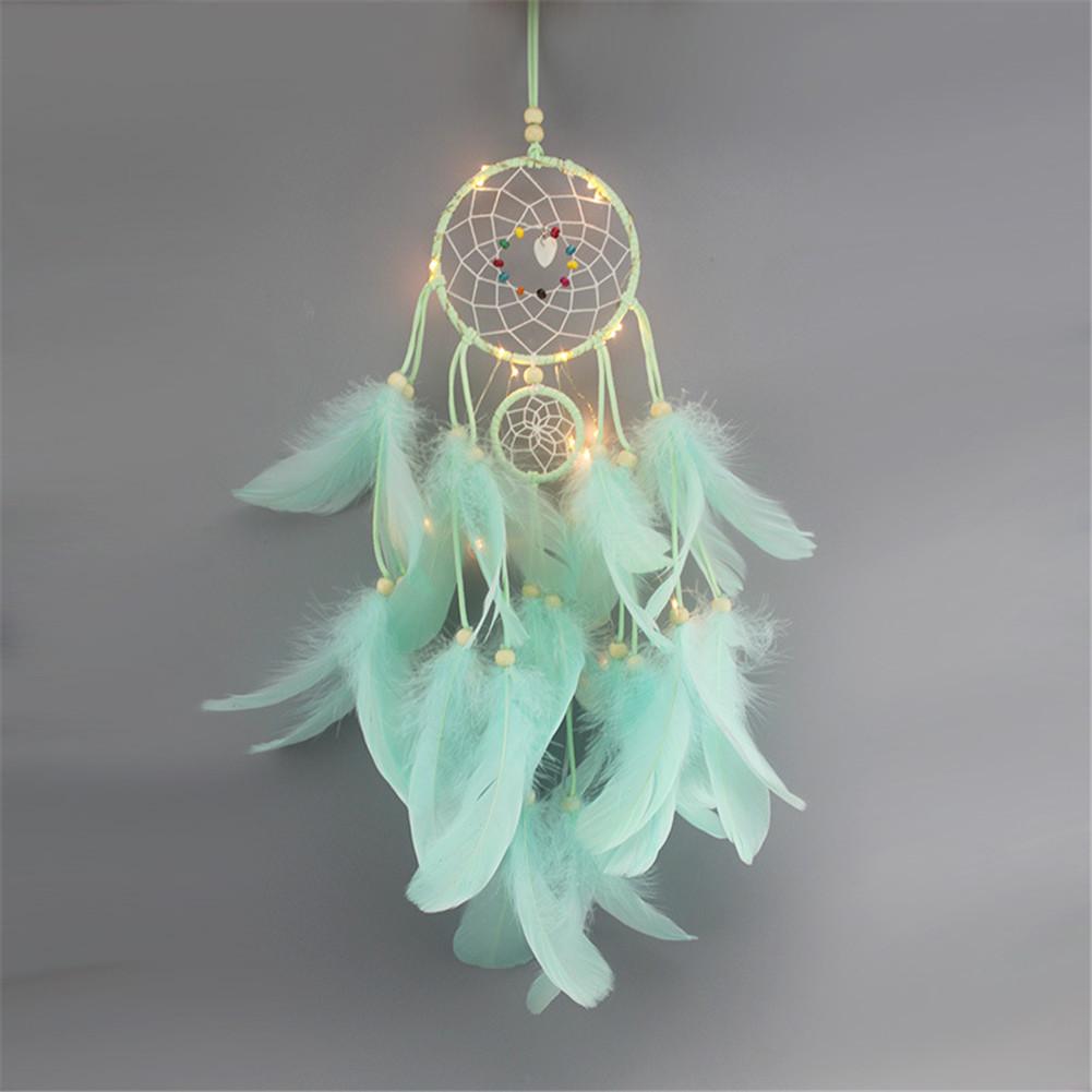 Girl Heart Dream Catcher National Feather Ornaments Lace Ribbons Feathers Wrapped Lights Girls Room Decor Dreamcatcher
