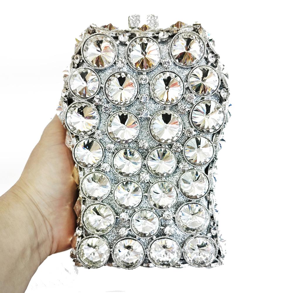 

WHTUOHENG AB Big Rhinestone Evening Clutch Purse Women Clutches Dinner Bags Wedding Party Formal Hard Metal Handbag Bridal Bag 16cmX12cmX6.5cm