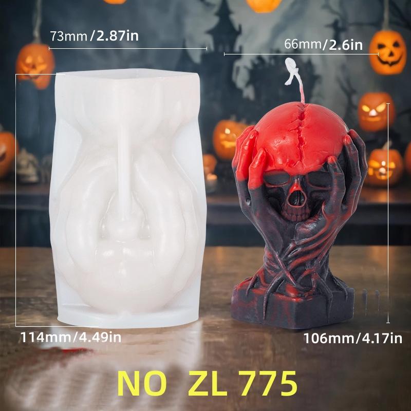 3D Halloween Skull Head Snake Candle Silicone Mold Skull Head Snake Body Monster Resin Gypsum Mold Halloween Decoration Gift