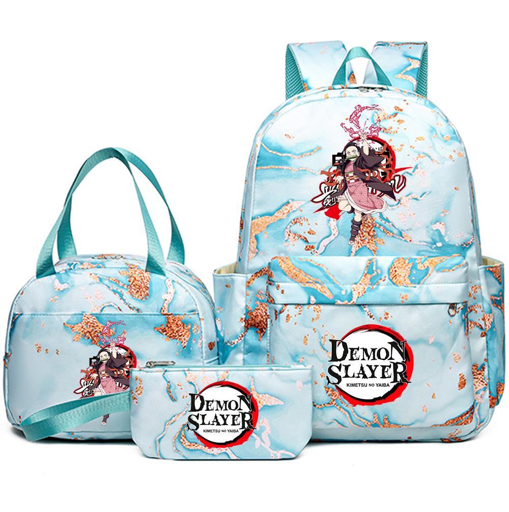 3Pcs/set Demon Slayer Printed Backpack with Handbag Pencil Case Teenager Student Girl Boy Large Capacity Waterproof Bookbag Schoolbag Travel Bag Gift