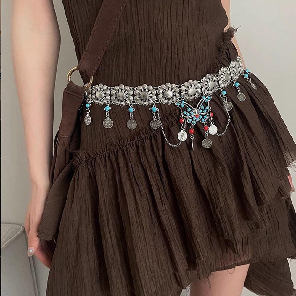 Belly Button Chain Metal Waist Chain Vintage Ethnic Style Belt  Dress Accessories