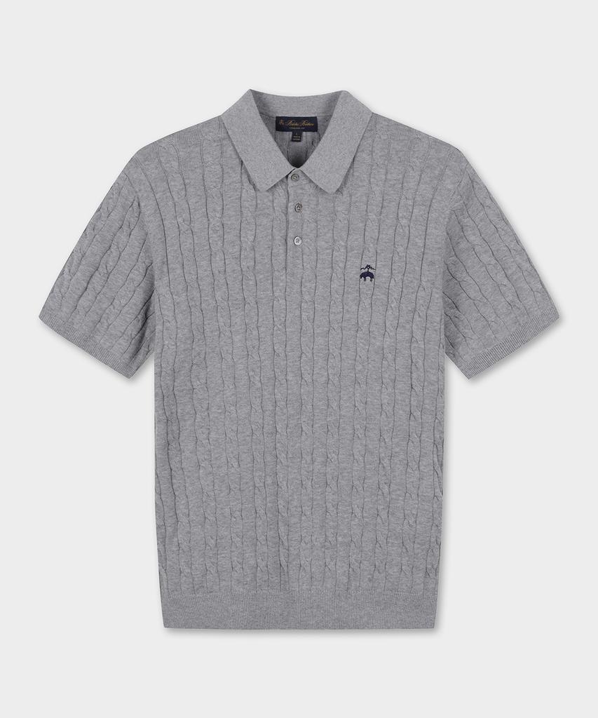 BROOKS BROTHERS Cotton Cable Polo Short Sleeve Sweater (Grey) (Bbwtmo204Awfm)