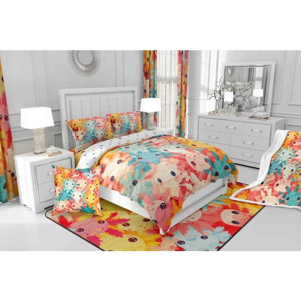 Cute Colorful Cartoon Salamander Duvet Cover, Boys and Girls Duvet Cover, Microfiber Duvet Cover with Zipper Pillowcase, Bedding