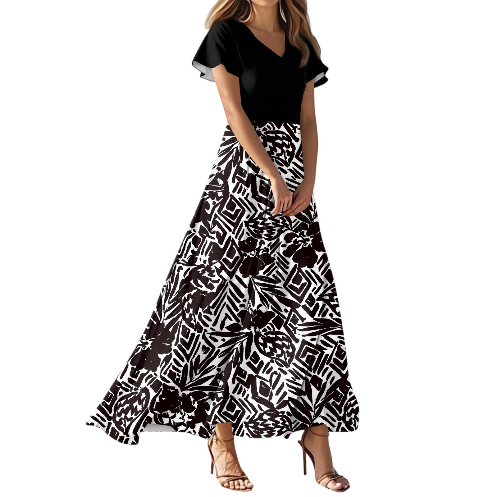 

Женское летнее повседневное модное платье с цветочным принтом и V-образным вырезом с коротким рукавом M