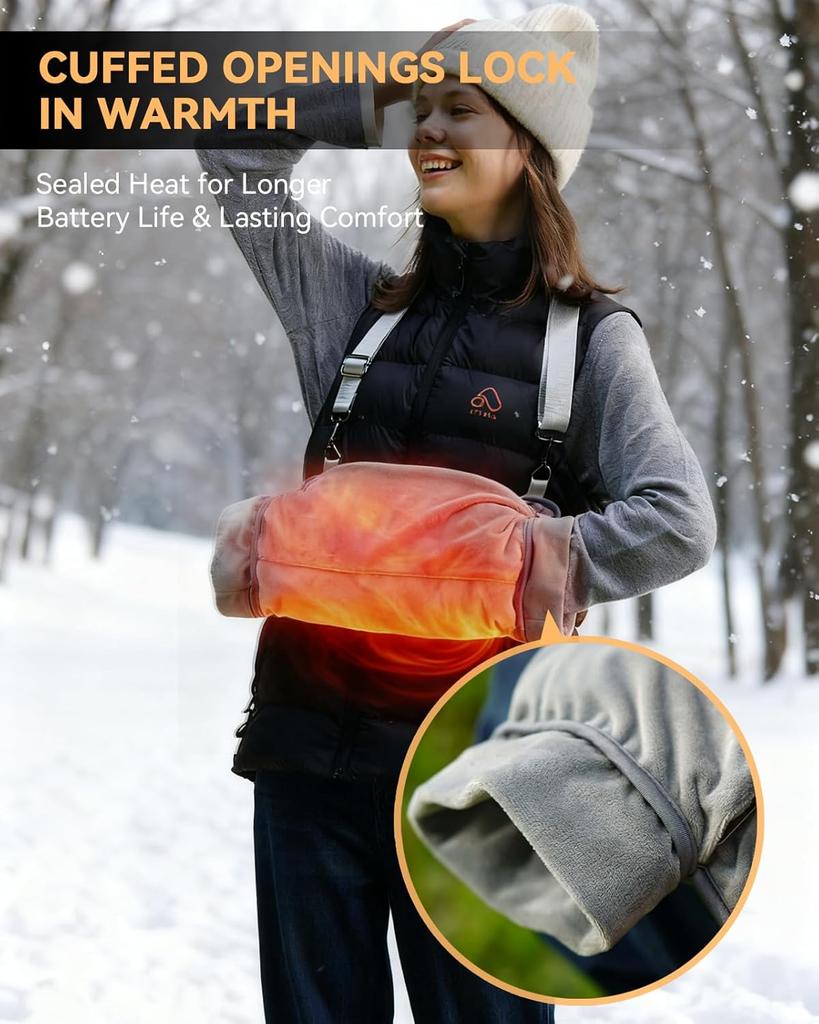 Rechargeable Hand Warmer with Far Infrared Heating, Soft Fleece Muff for Men & Women, Long Battery Life