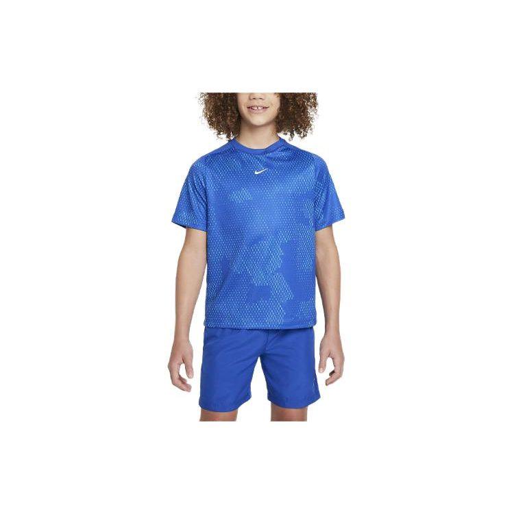 Nike T-Shirt Multilogo Print Round Neck Short Sleeve Kids Tops Dark-Blue FN8694-480