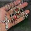 5Pcs Gothic Necklace Set For Women Halloween Jewelry Heart Bat Spider Cross Pendant Sweater Chain Trendy Daily Accessories Gift