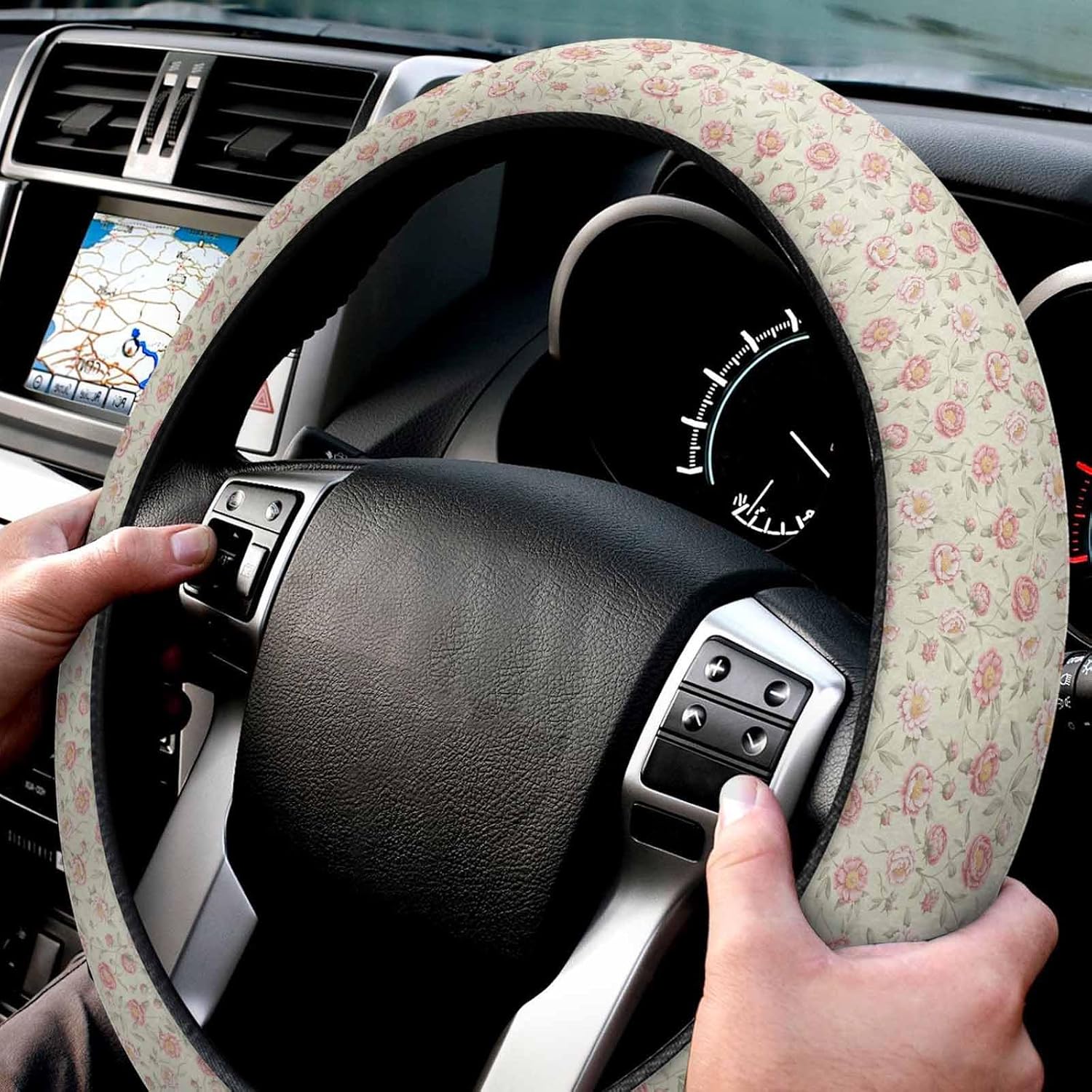 Steering Wheel Covers Magnolia Flower Universal Steering Wheel Covers Pink Floral Vintage Automotive Steering Wheel Grip Wrap Car Interior