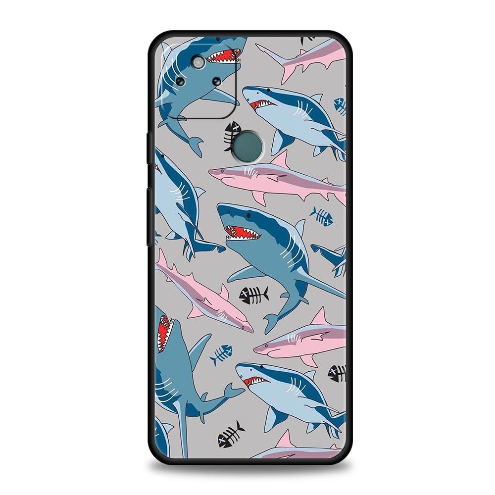 Seaside Sharks Pattern Phone Case Cover for Google Pixel 10 9 8 7 6 9A 8A 7A 6A Pro Shockproof Soft TPU 9 Pro XL Shell Capas Bag