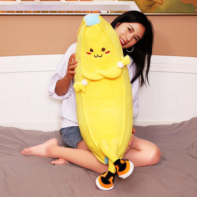 Banana Man Throw Pillow with Legs Banana Doll Fruit Plush Toy Long Pillow Doll Hug Sleeping Doll