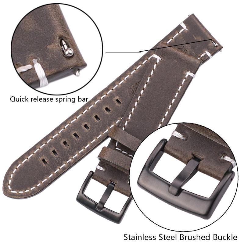 Oil Wax Cow Leather Watchband Bracelet Women Men Belt for Huawei Amazfit Samsung Galaxy Watch 4 Strap 18mm 20mm 22mm 24mm Band