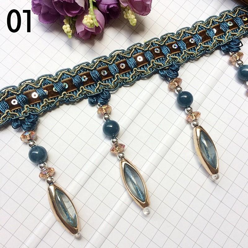 12m Crystal Bead Pendant Tassel Fringe Lace Trim Edge DIY Upholstery Curtain Ribbon  Sewing Curtain Accessorie Lace Decoration