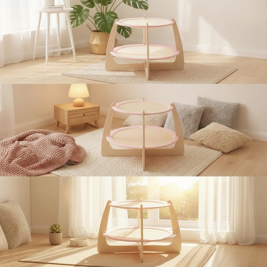 Cat Cat Bed with Wooden Frame Natural Cat Cat Bed Bed Furniture Elevated Plush for Multiple Cats, Pet Corner, Living Room