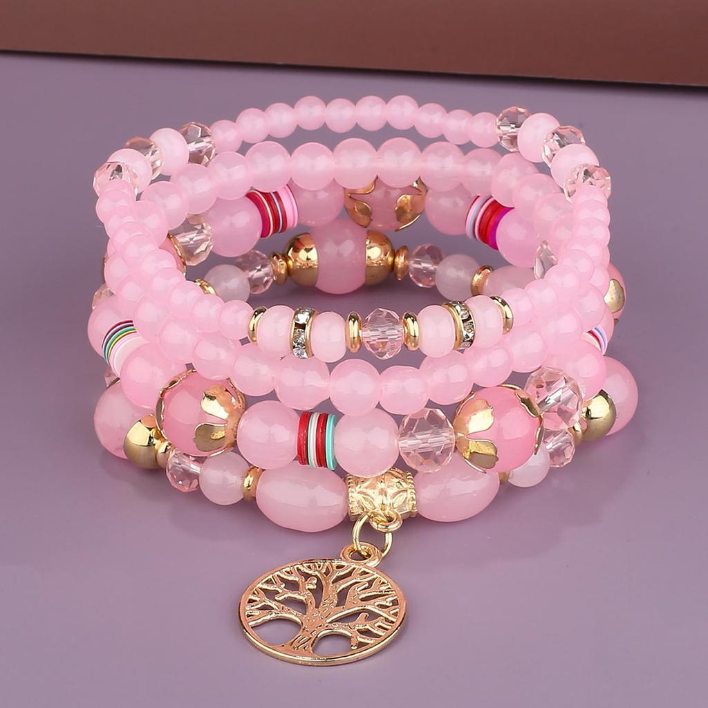 4Pcs Tree Of Life Charm Bracelet Set For Women Handmade Acrylic Beads Chain Bangle Female Boho Jewelry Accessories