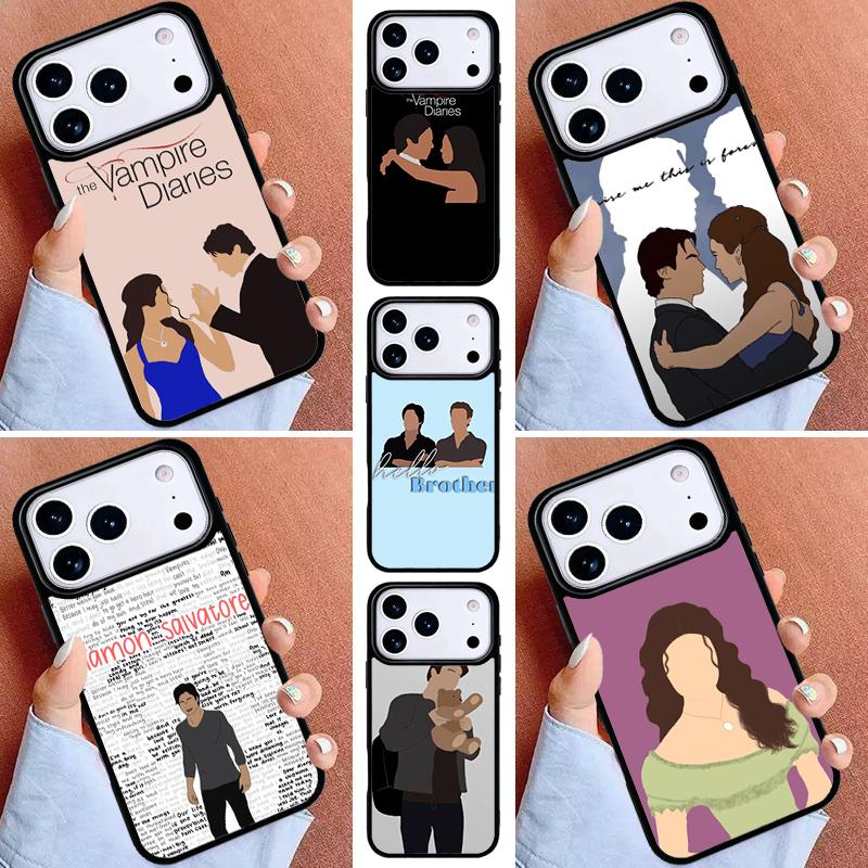 Damon Elena The Vampire Diaries Phone Case for iPhone 16e 15 14 13 12 17 Pro Max Plus Air 17pro Cover Coque