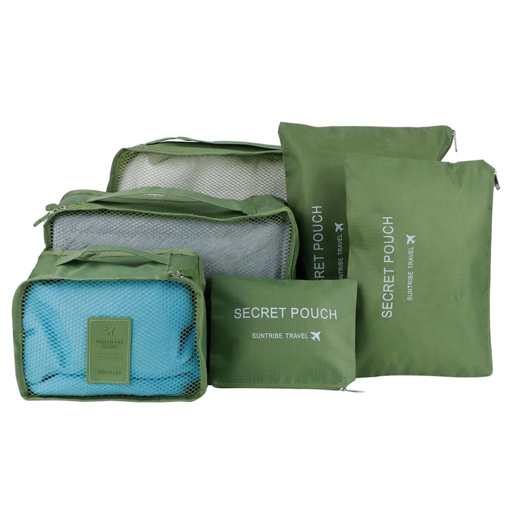 6Pcs/Set Storage Bag Clothing Sorting Bag Luggage Suitcase Packing Organizer for TravellingGreen
