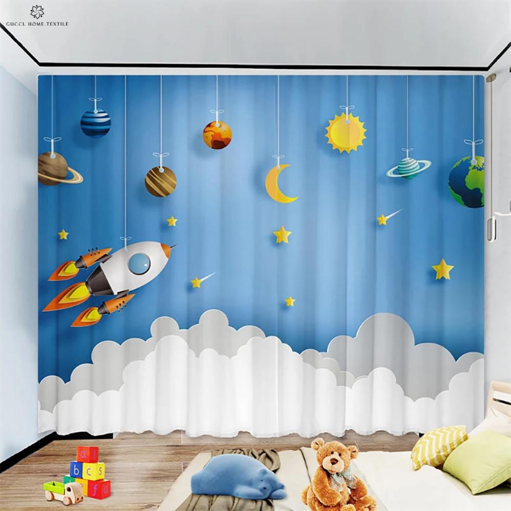 High Light-Proof Heat-Insulating Curtains, Cartoon Universe, Children's Room, Bedroom, Living Room, Balcony Window 2PCS