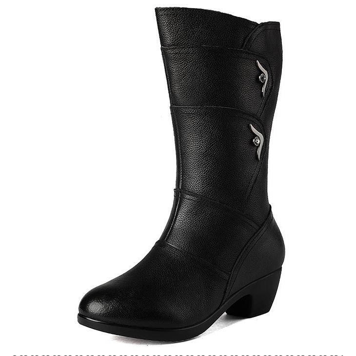 Frauen Mutter Weibliche Damen Leder Schuhe Stiefel Botas Knie Hohe Zipper Winter Warme Plüsch Mittlere Wade Plus Größe Mitte der wade Schnee Boot7