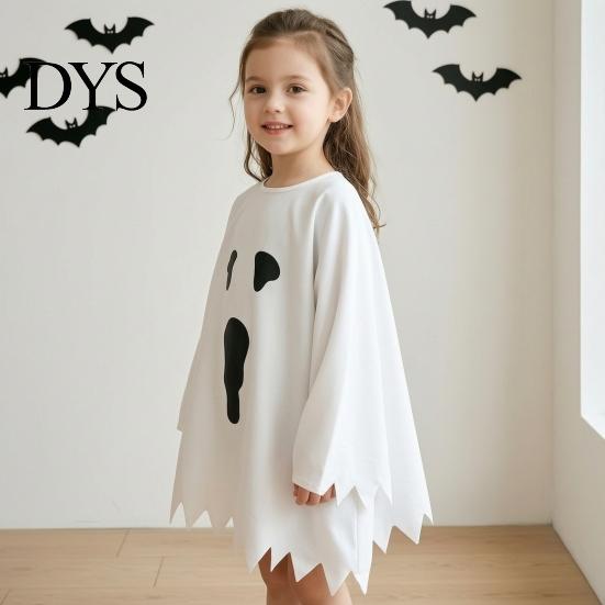 Cute White Ghost Cloak Halloween Poncho Costume for Kids Adults, Spooky Comfortable Polyester Party Outfits with Wave Edge, Outfit Fancy Dress,