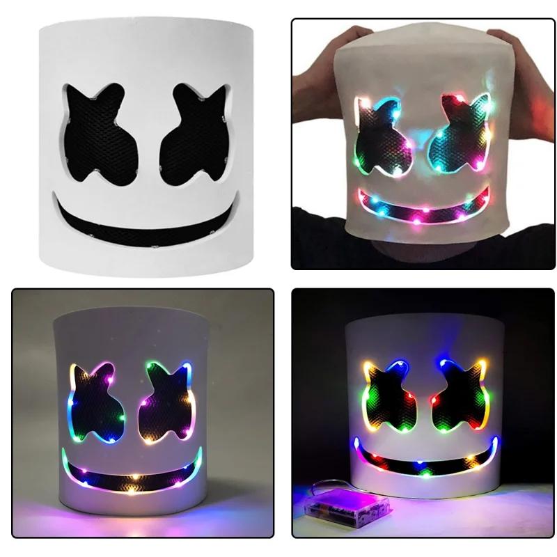 Fashion Luminous LED Mask DJ Costumes Accessories Glow Supplies Neon Light Marshmallow Mask For Music Festival Nightclub Dance