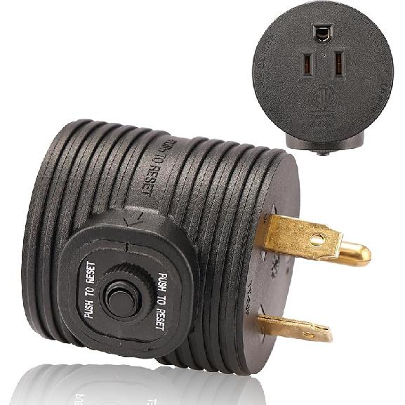 RVGUARD Overload Protector RV Power Adapter Plug Circuit Breaker, 30 Amp To 110 Volt RV Adapter Plug, NEMA 5-15P To NEMA TT-30R Electrical Power