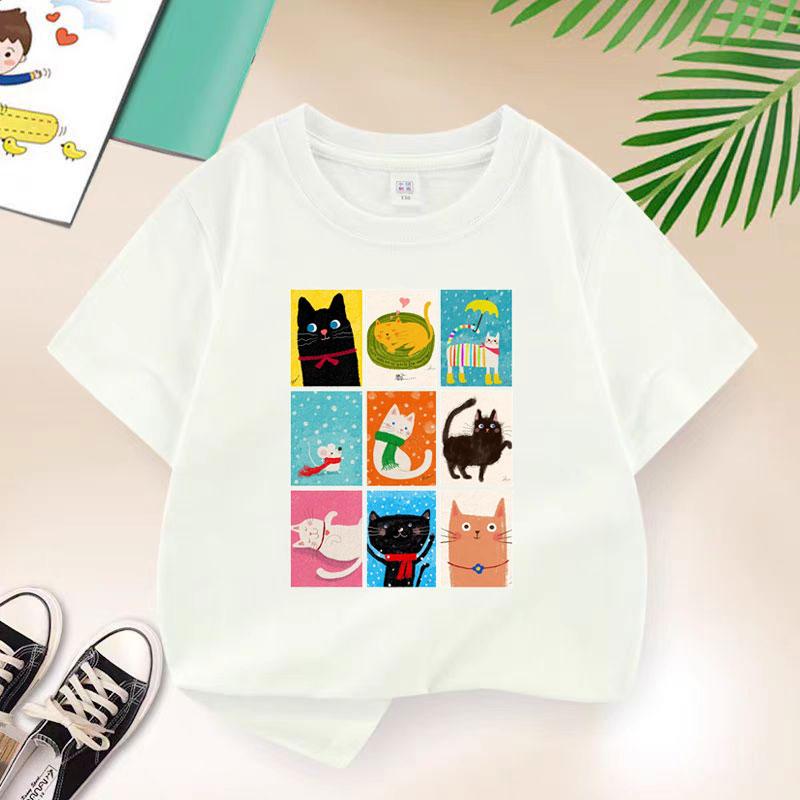 Cat Family Graphic Print Baby Boys T-shirt Yellow Tops Tee New Summer Funny Cartoon Kids T Shirt Teen