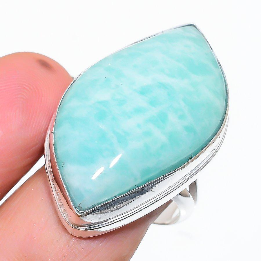 

Этническое ювелирное кольцо ручной работы с амазонитом, размер 9 VR-3166