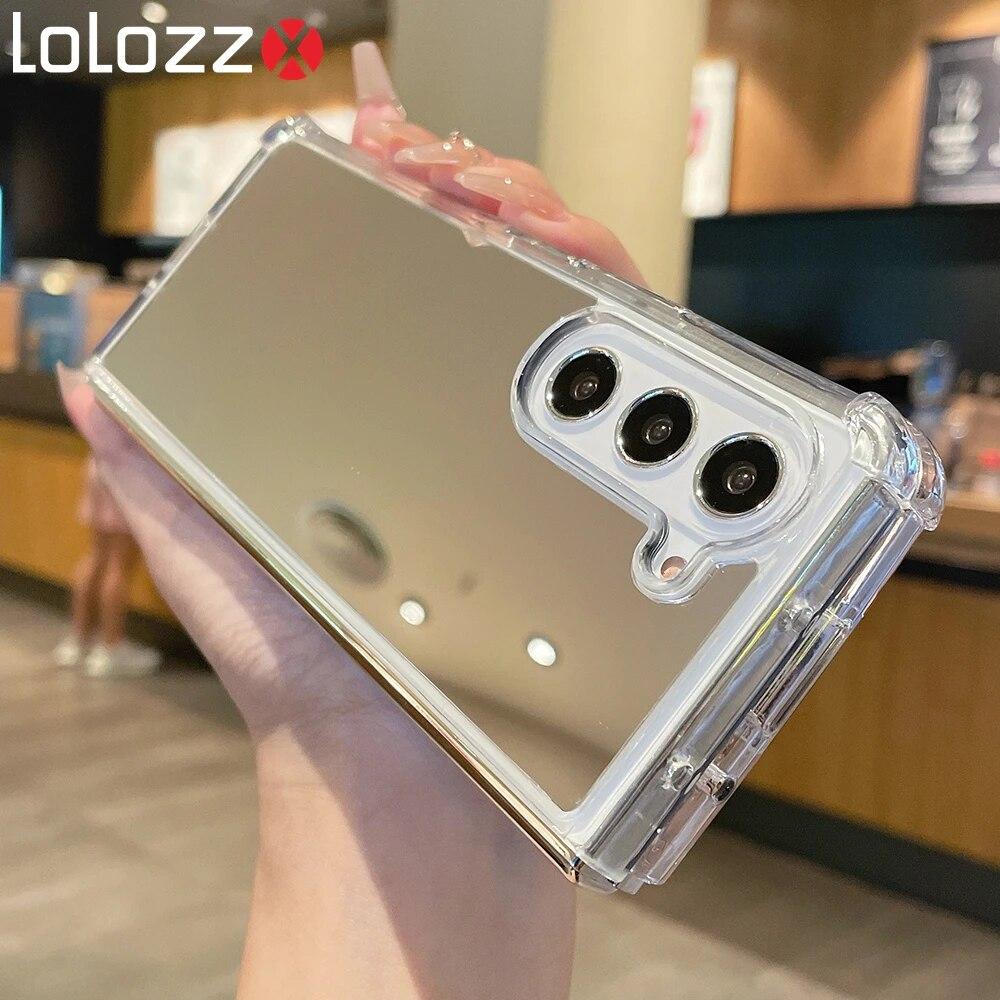 Lüks 2IN1 makyaj aynası telefon kılıfı için Samsung Z Fold 3 ZFold 4 Fold 5 Sert Akrilik Tpu Silikon Darbeye Dayanıklı Koruma Kapağı