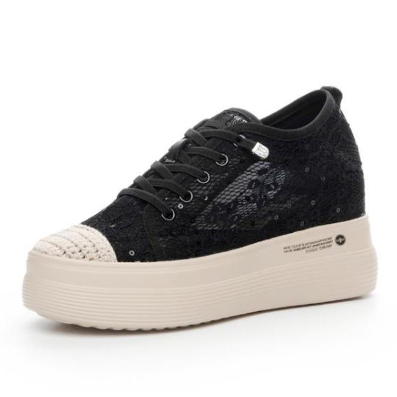 

Модные женские лоферы 7 см на шнуровке, туфли на платформе, балетки слипоны, летняя женская обувь из воздушной сетки, слипоны, обувь рыбака, тапочки, дышащие 34 чёрный