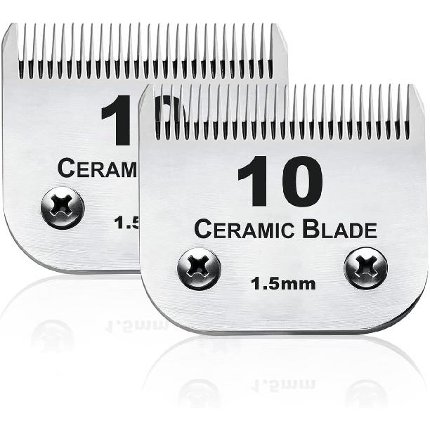 AIJALY 10 Blades Dog Grooming Blades Compatible with Andis/Wahl/Oster Pet Clippers AG AGC Ceramic Sharp Size-10, 1/16-Inch Cut Length (#10 Blade/2PC)