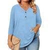 3/4 Length Sleeve Womens Tops Plus Size Button Down V Neck Shirts Blouses Casual Solid Color Loose