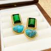 Sterling Silver Geometric Emerald Stone Earrings - European & American Retro Design