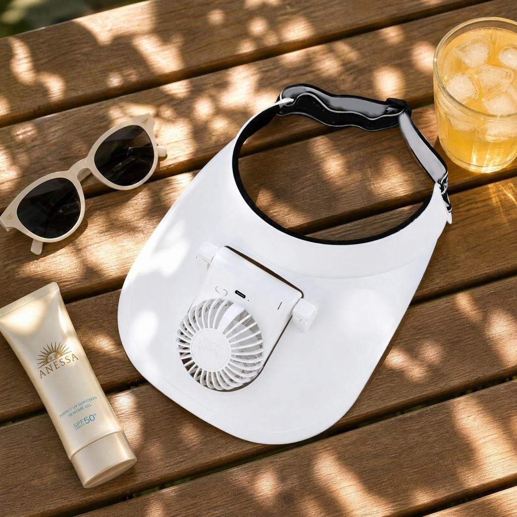 Color USB Charging Sun Hat with Extended - 3- with Fan for