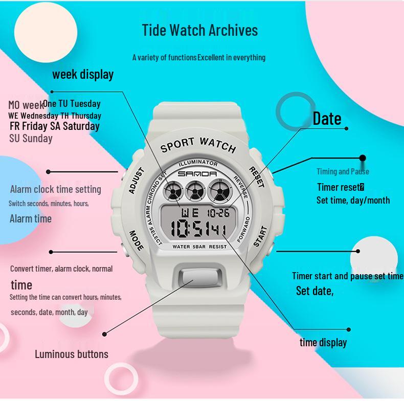 Sanda Waterproof Multifunctional Student Sports Watch - TikTok Trend