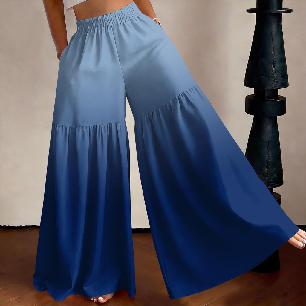 Damen High Waist Weite Hosen Lockerer Schnitt Leicht Fließend Farbverlauf Druck Lässige Hosen Elastischer Bund Bequeme Passform