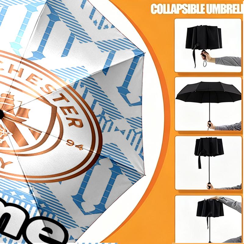 Custom Name Personalized Manchester City FC Print Umbrella, Auto Open Close, 8‑Rib Sturdy Frame, Commute Camping Hiking Use, Birthday Gift