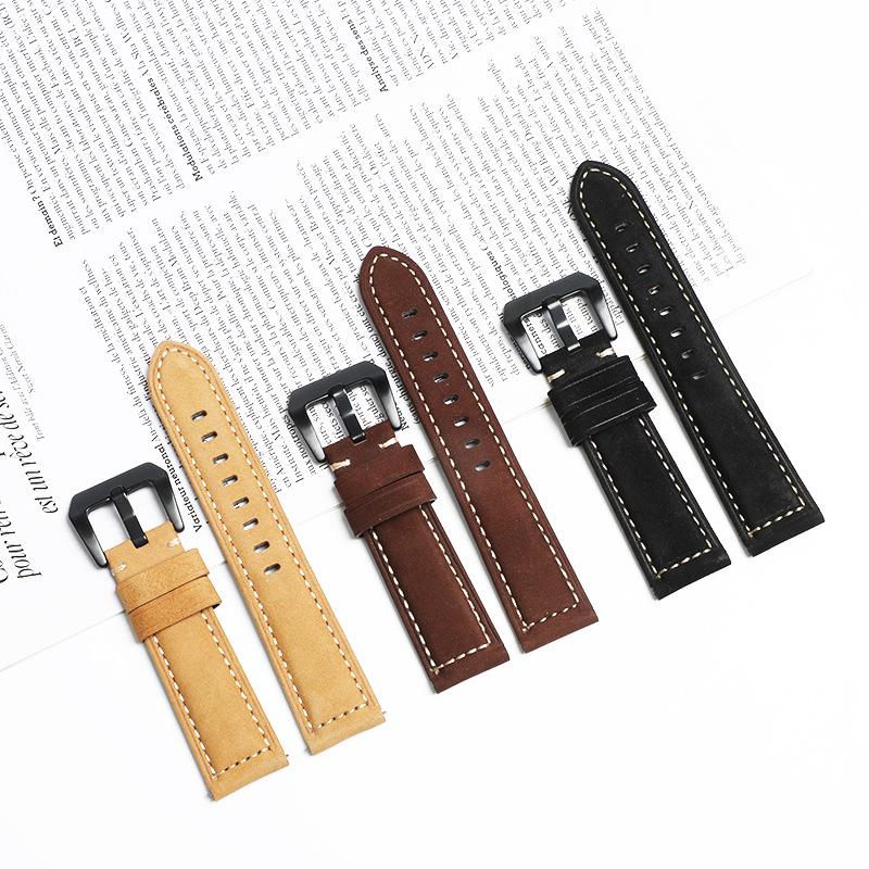 Panerai Mattes Vollnarbiges Rindsleder Vintage Crazy Horse Sport Echtes Leder Uhrenarmband 22/24.