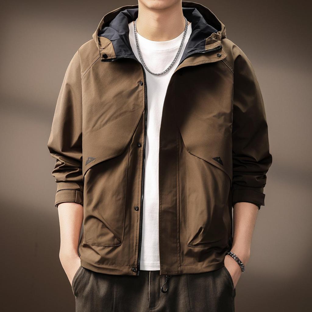 Premium Men's Outdoor Hooded Windbreaker - Functional, Durable, Autumn/Winter Jacket with Loose Fit and Three-Proof Technology