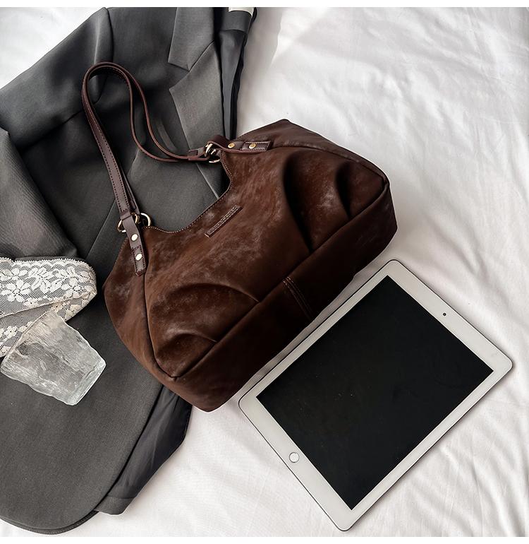 Vintage Suede Handbag Women Commuter Tote Bag Shoulder Underarm Bag