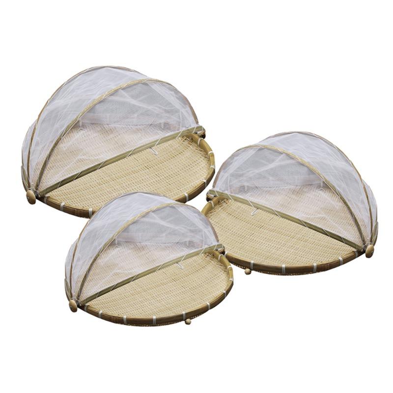 Round Dustpan Bamboo Woven Basket Drying Basket Home Use Steamed Bun Fruit Good Basket Vegetable Cover Fruit Vegetable Pasta Tray