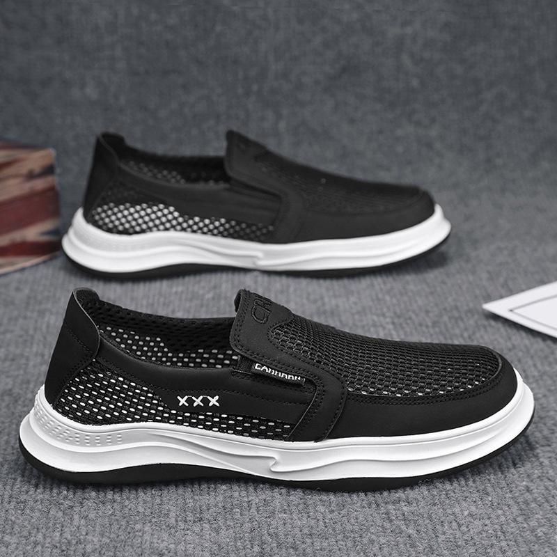 Breathable large mesh hollow men's shoes summer casual mesh cloth shoes men's one-pedal lazy shoes men's work shoes
