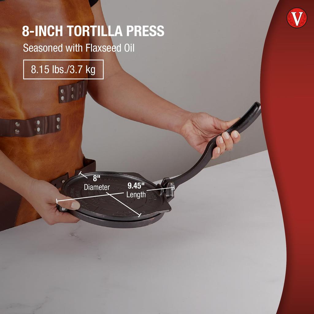 Victoria 8 Inch Commercial Grade Cast Iron Tortilla Press Ultra Heavy Duty HD Iron Victoria TOR001 20cm Cast Iron HD Iron Tortilla Press Taco Press