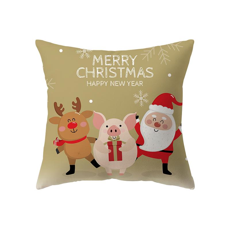 Cute Elk Christmas Theme Print Pattern Cushion Cover Home Living Room Sofa Decoration Square Polyester Pillow Pillow Cover