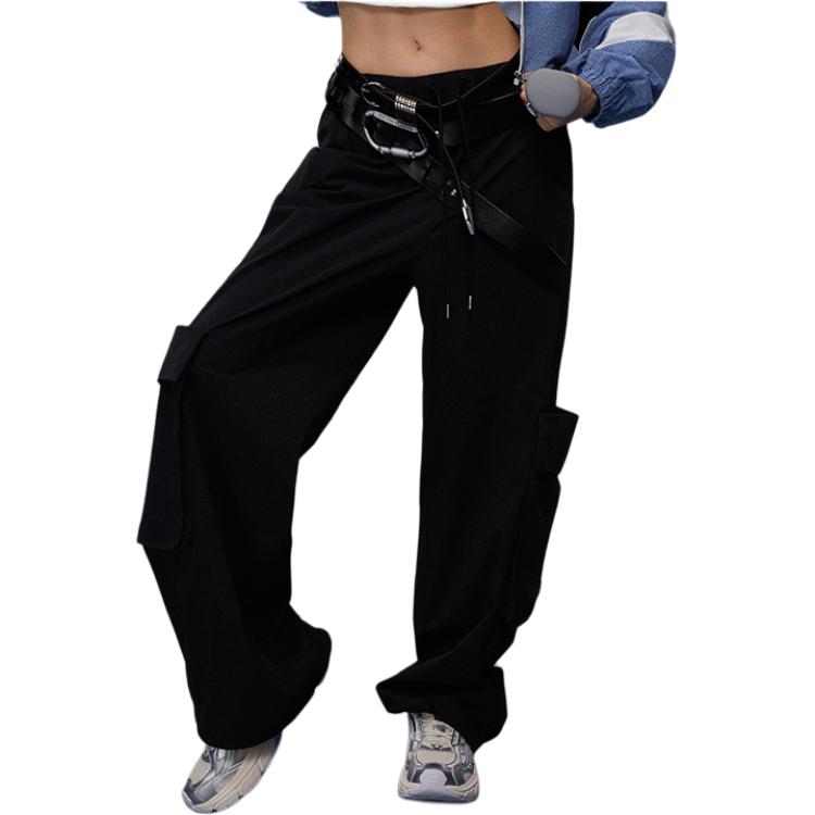 Li Ning Sports Lifestyle Series Solid Color Loose Straight Leg Knit Sports Pants Women Pants Black AYKU670-2