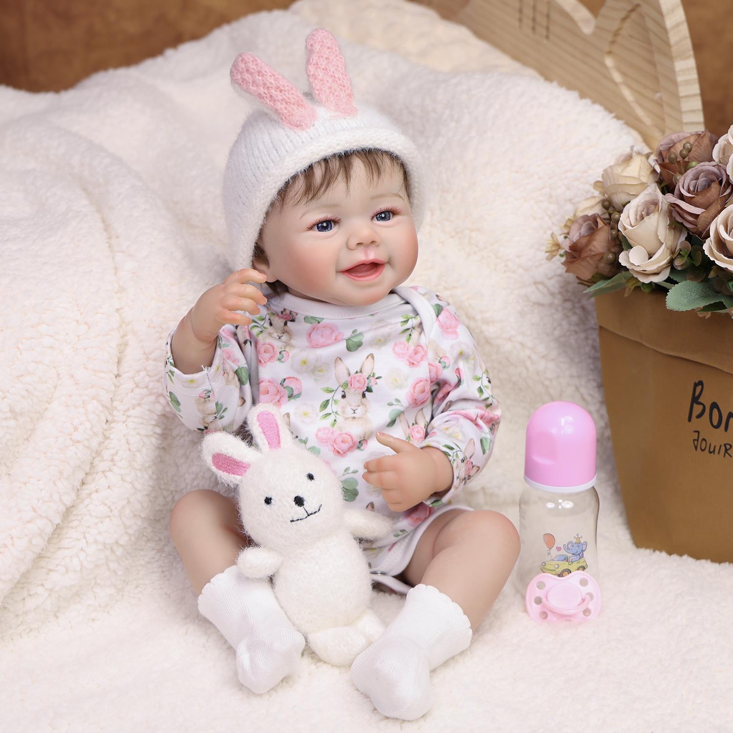 

KEIUMI 18 Inch Lifelike Reborn Baby Doll Full Silicone Vinyl Smile Newborn Girl Playmates DIY Toy 18 inch