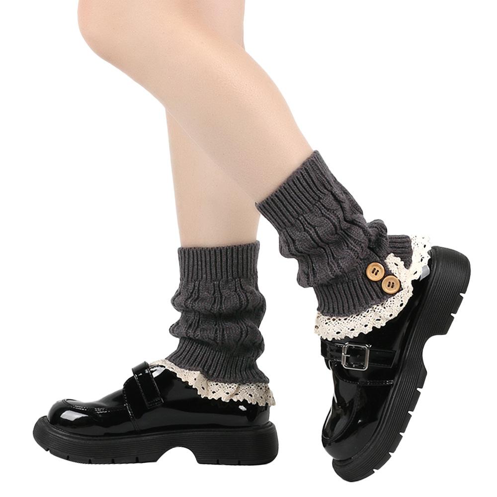 

1 Pair Japanese-Style Loose Buttoned Sock Covers Lace Trim Ankle Socks Knit Fashion Boot Covers Wool Leg Warmers One Size темно-сірий