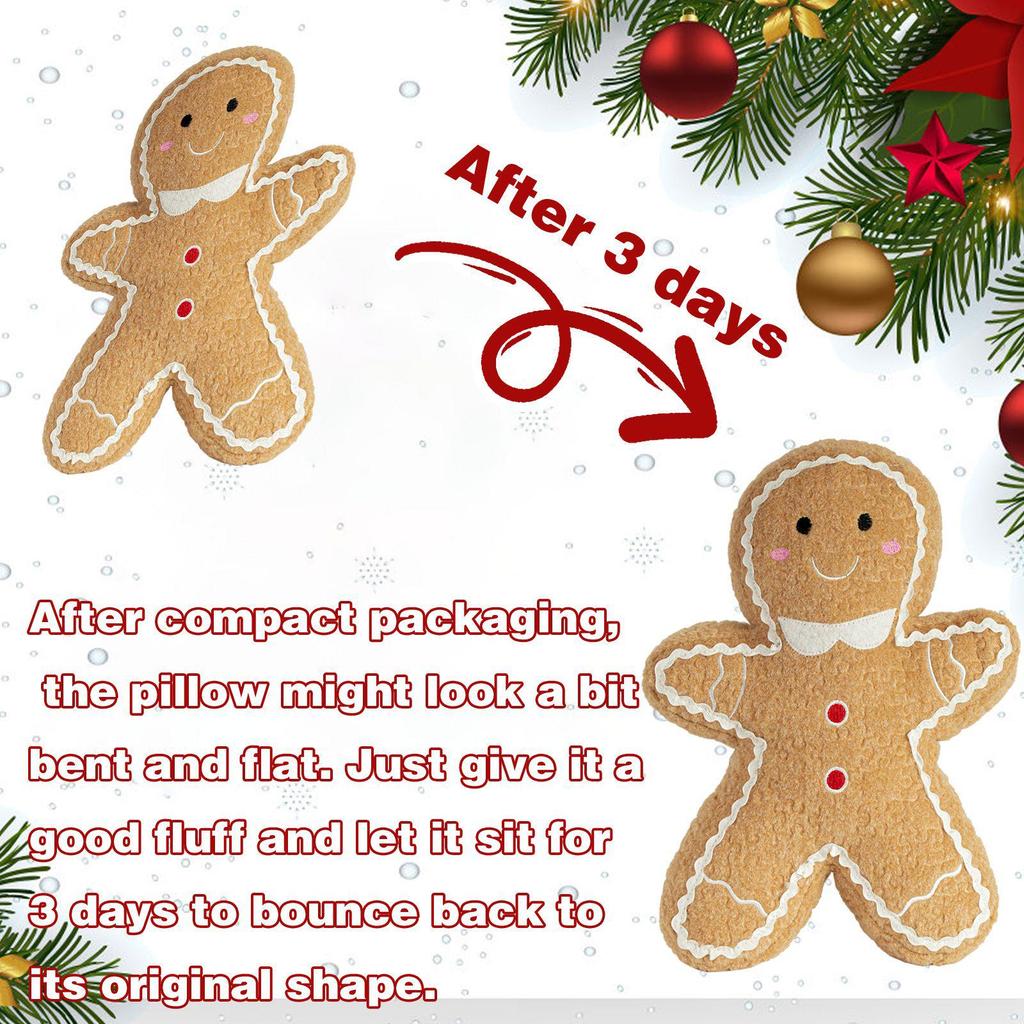 Gingerbread Man Star Pillow - Christmas Decor Cushion