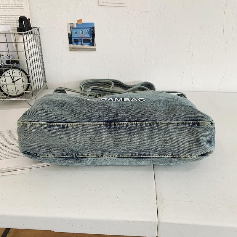 Stylish Denim Tote Bag for Women – Classic Jeans Design with Front Pockets and Embroidered Logo, Perfect for Casual Use